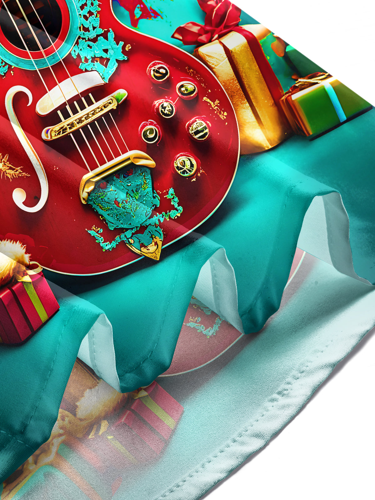 Oceanlyte Men's Printed Christmas Guitar Print Long Sleeve Shirt with Chest Pocket