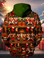 Oceanlyte Men's Long Sleeve Zip-Up Hoodie - Toy Cabinet Nutcracker Soldiers And Christmas Stockings Print