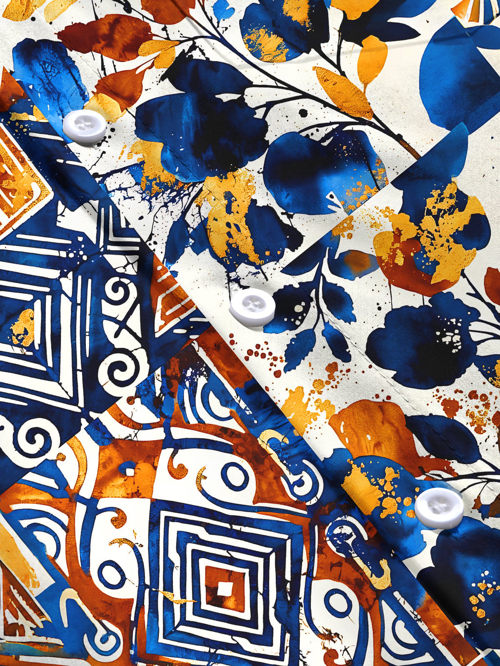Oceanlyte Men's Printed Geometric Floral Collage Print Long Sleeve Shirt with Chest Pocket