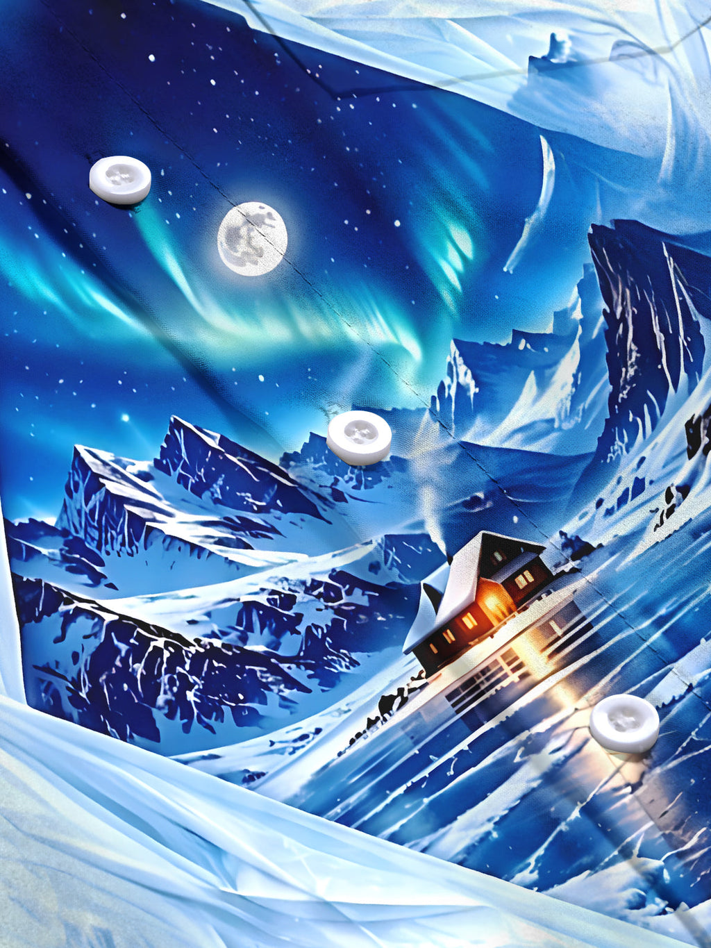 Oceanlyte Men's Winter Arctic Cabin And Aurora Borealis Print Long Sleeve Shirt with Chest Pocket