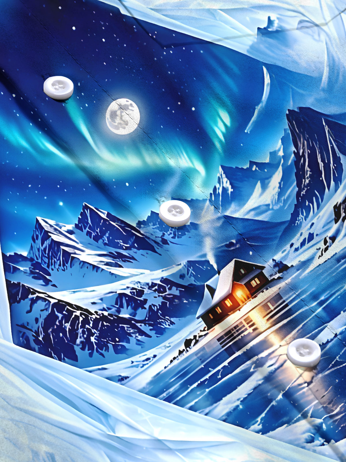 Oceanlyte Men's Winter Arctic Cabin And Aurora Borealis Print Long Sleeve Shirt with Chest Pocket