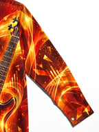 Oceanlyte Men's Electric Bass Guitar With Musical Waves Print Long Sleeve Shirt with Chest Pocket