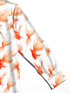Oceanlyte Men's Hawaiian Goldfish Pattern Orange Fish Print Long Sleeve Shirt with Chest Pocket