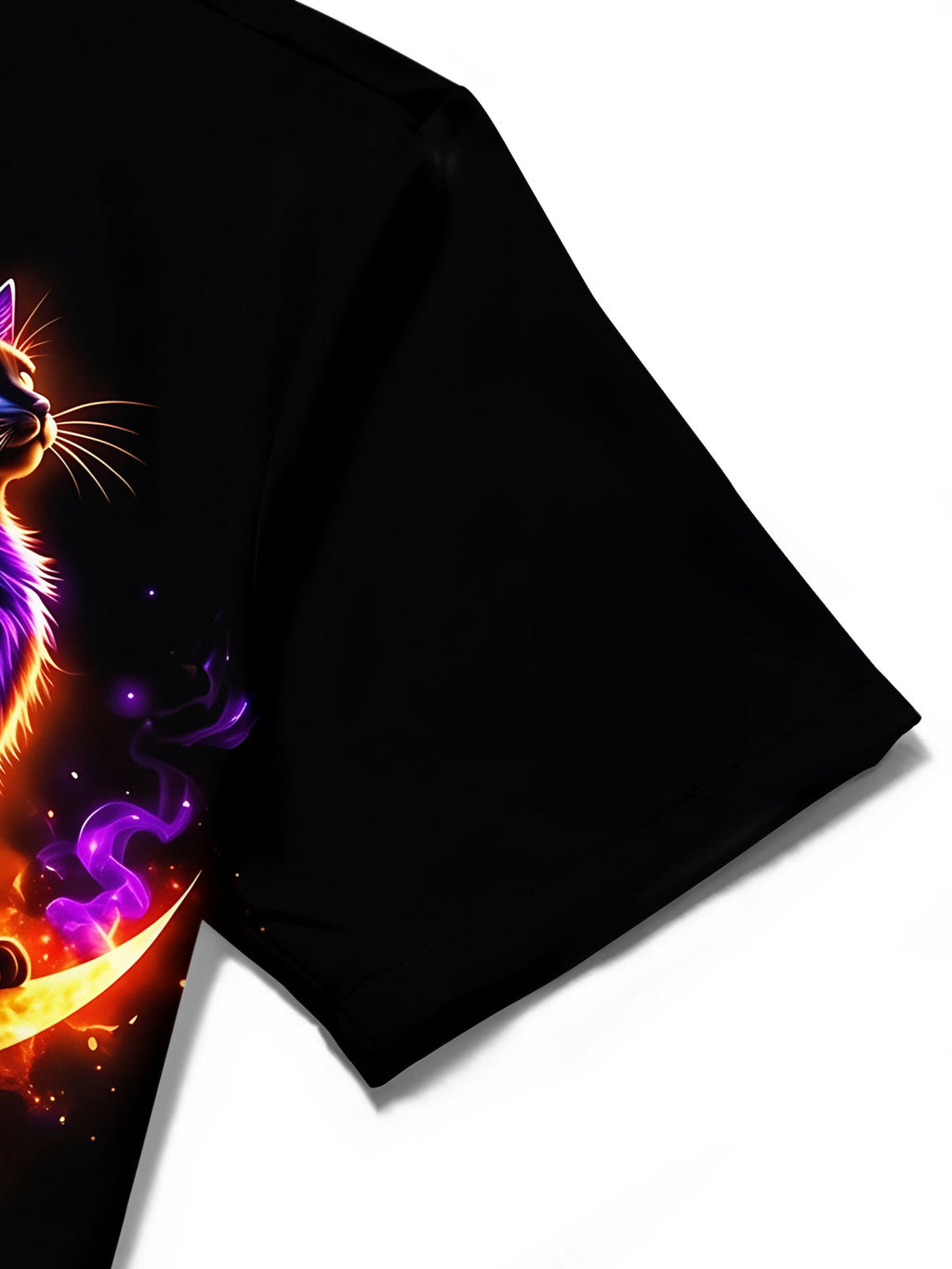 Oceanlyte Men's Halloween Black Cat On Crescent Moon Print Short Sleeve Shirt with Chest Pocket