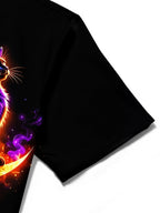 Oceanlyte Men's Halloween Black Cat On Crescent Moon Print Short Sleeve Shirt with Chest Pocket