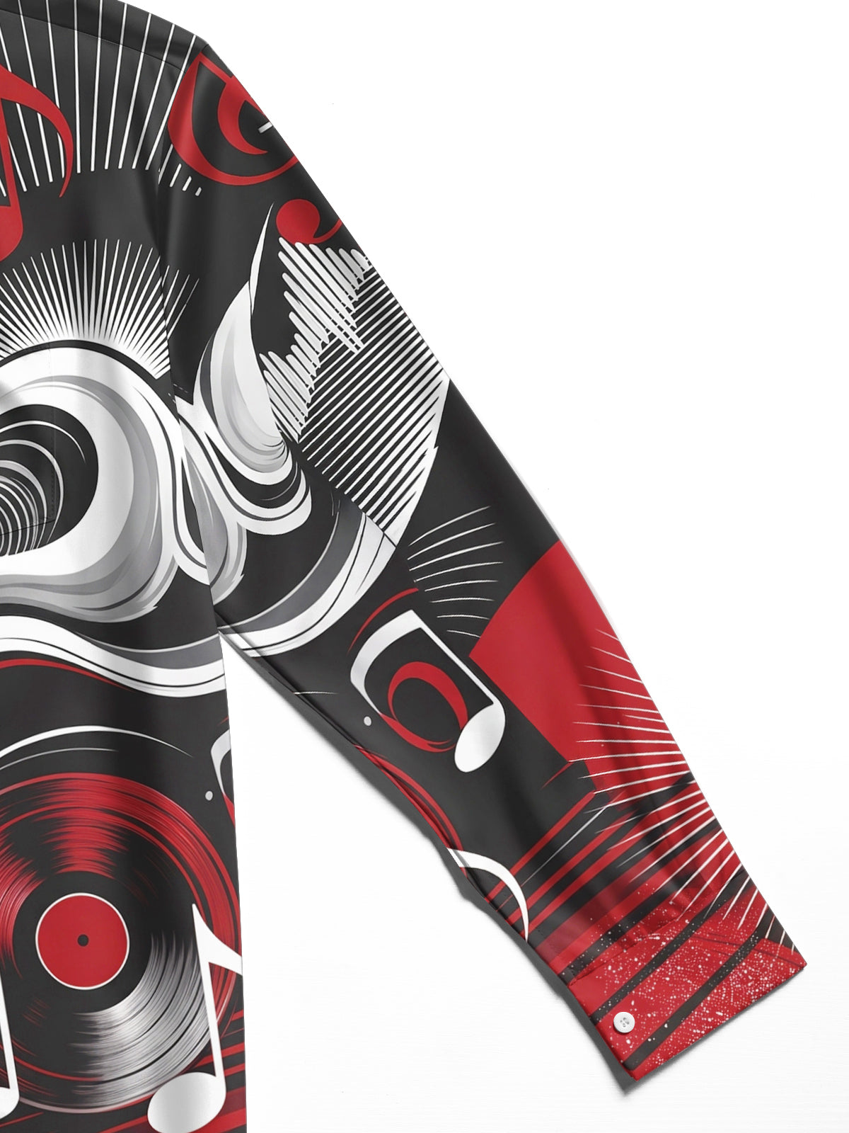Oceanlyte Men's Graphic Vinyl Records Print Music Notes Print Long Sleeve Shirt with Chest Pocket