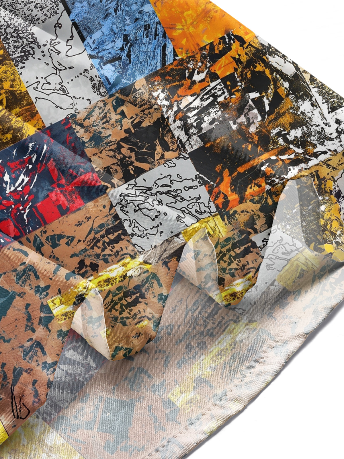 Oceanlyte Men's Vintage Style Abstract Patchwork Print Long Sleeve Shirt with Chest Pocket
