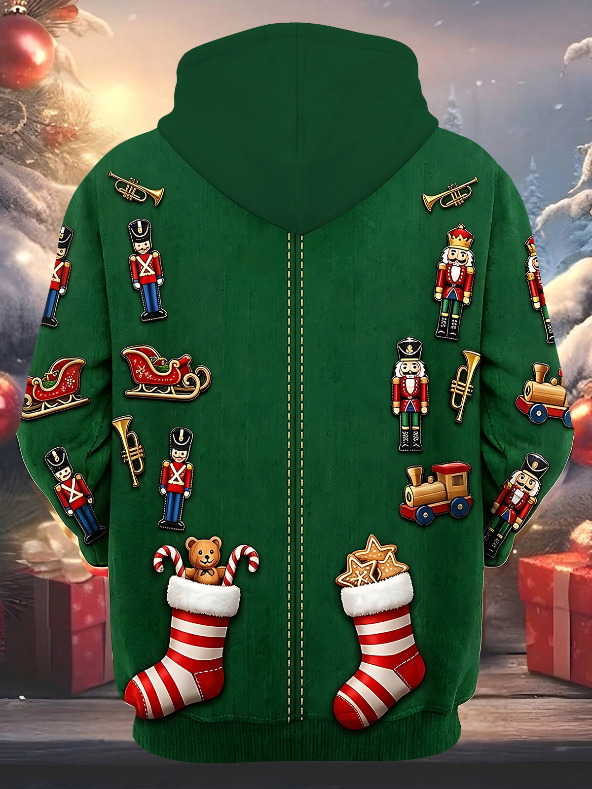 Oceanlyte Men's Graphic Holiday Pattern Winter Festive Print Long Sleeve Hoodie with Chest Pocket