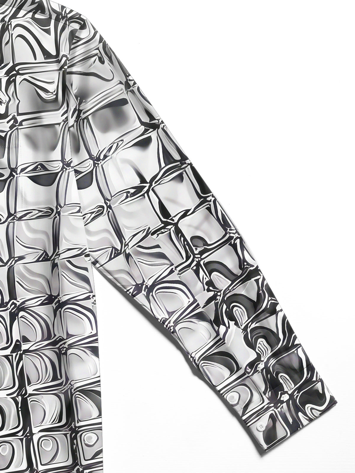 Oceanlyte Men's Patterned Distorted Liquid Squares Print Long Sleeve Shirt with Chest Pocket