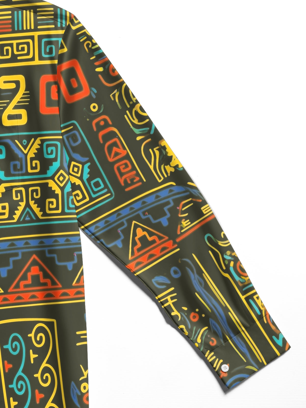 Oceanlyte Men's Hawaiian Ethnic Geometric Totem Print Long Sleeve Shirt with Chest Pocket