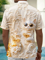 Oceanlyte Men's Hawaiian Cat With Sunglasses Print Short Sleeve Shirt with Chest Pocket