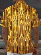 Oceanlyte Men's Short Sleeve Shirt - Art Deco Geometric Gold Lines And Arches Print with Chest Pocket