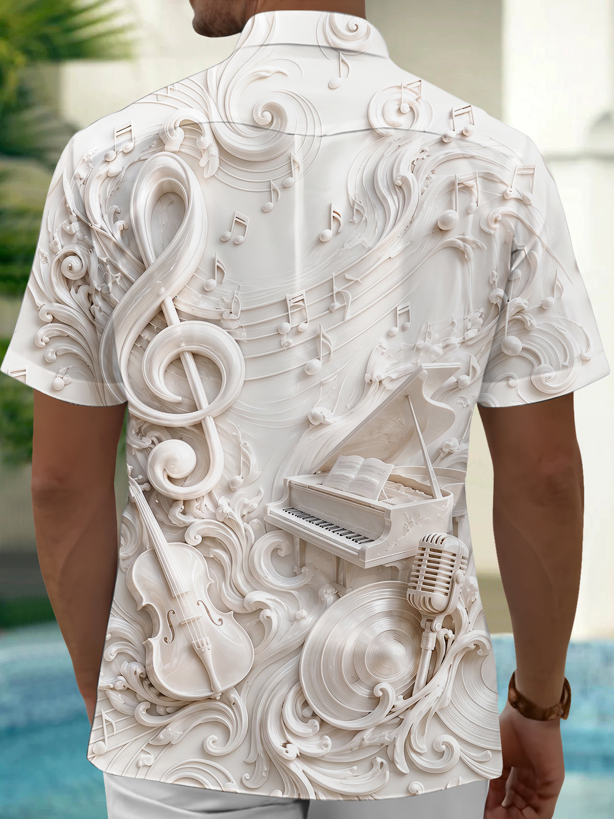 Oceanlyte Men's Graphic Music Notes Print Piano Print Short Sleeve Shirt with Chest Pocket