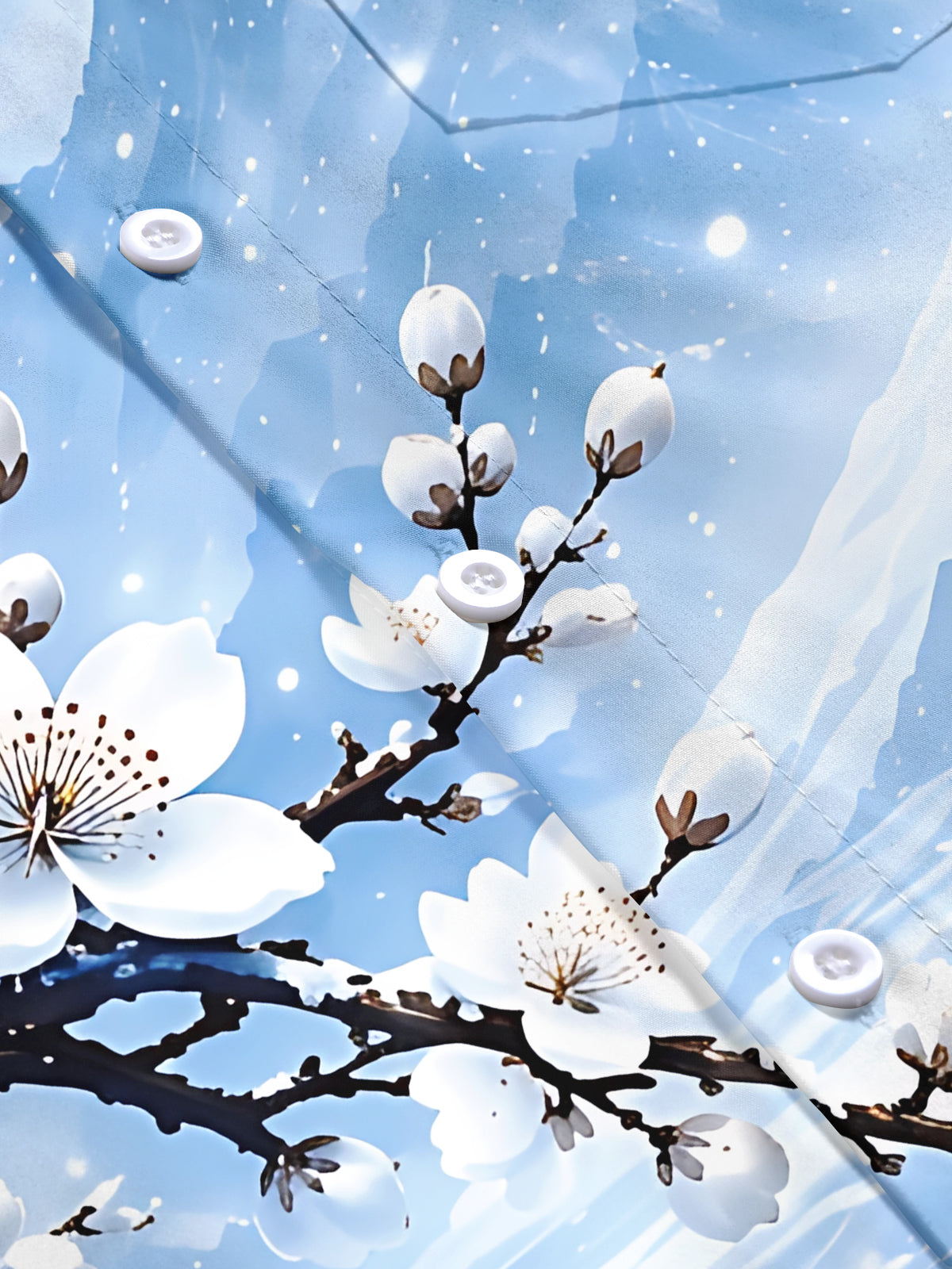 Oceanlyte Men's Short Sleeve Shirt - Winter Snowy Landscape With Cherry Blossoms Print with Chest Pocket
