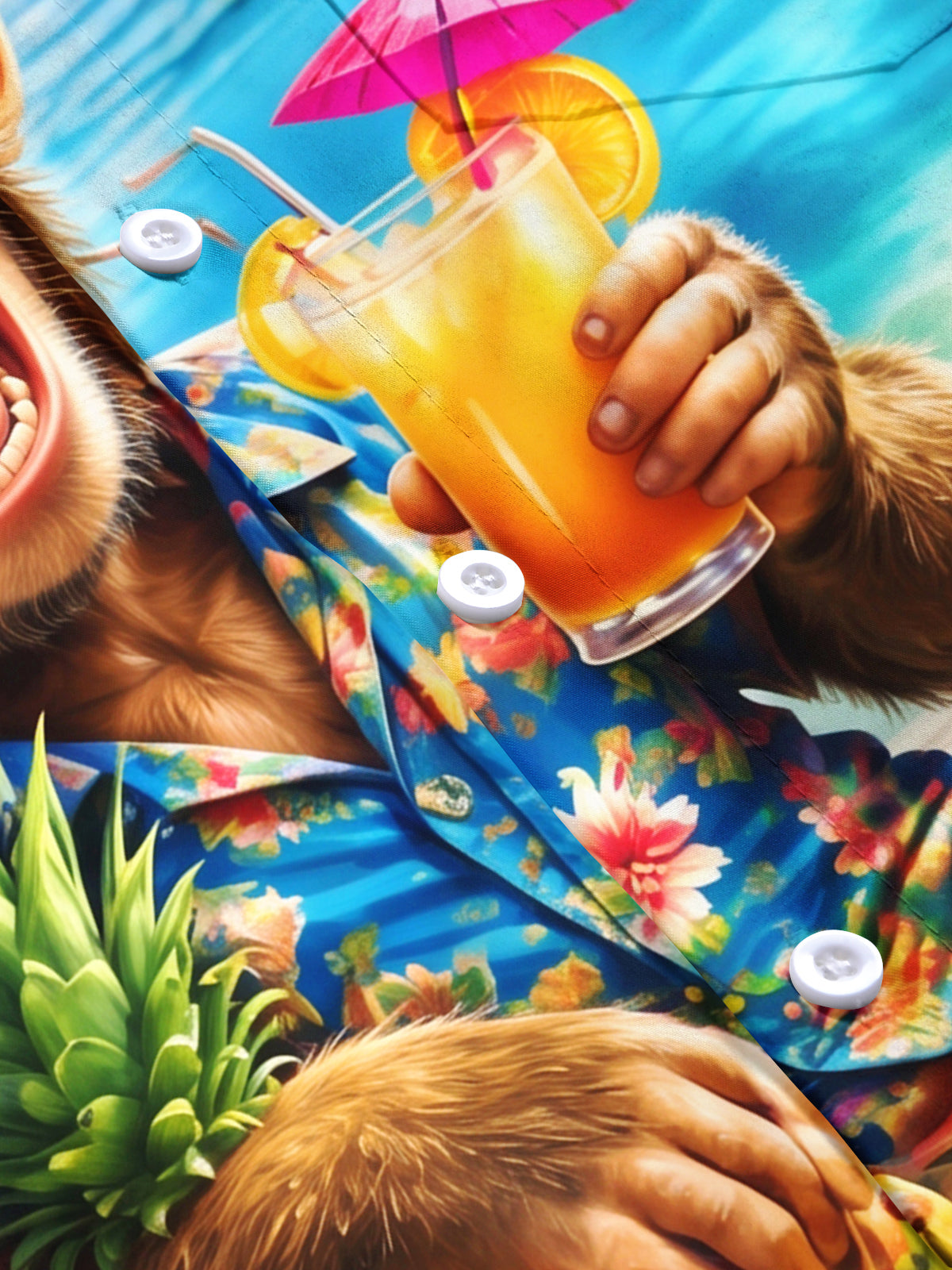 Oceanlyte Men's Monkey With Tropical Fruits And Drinks Print Short Sleeve Shirt with Chest Pocket