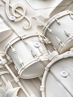 Oceanlyte Men's Short Sleeve Shirt - Embossed Drum Kit And Floral Music Notes Print with Chest Pocket
