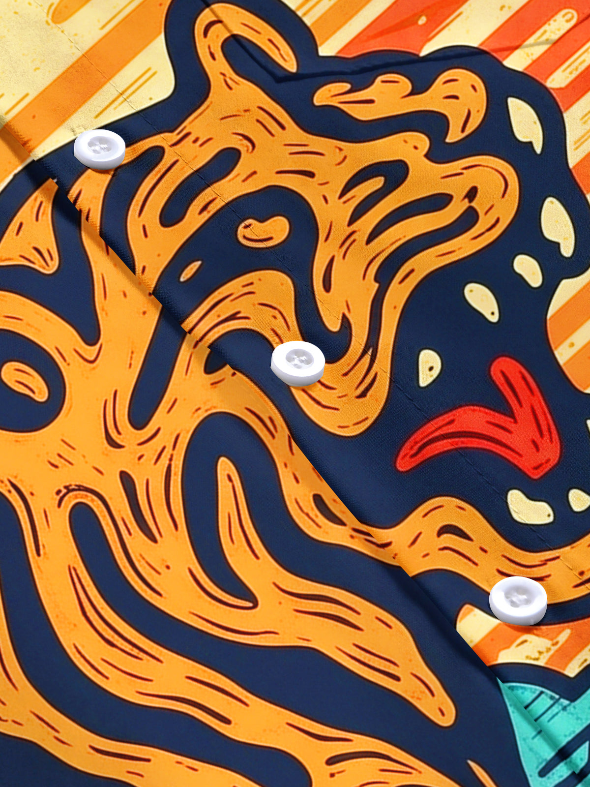 Oceanlyte Men's Hawaiian Roaring Tiger Print Short Sleeve Shirt with Chest Pocket