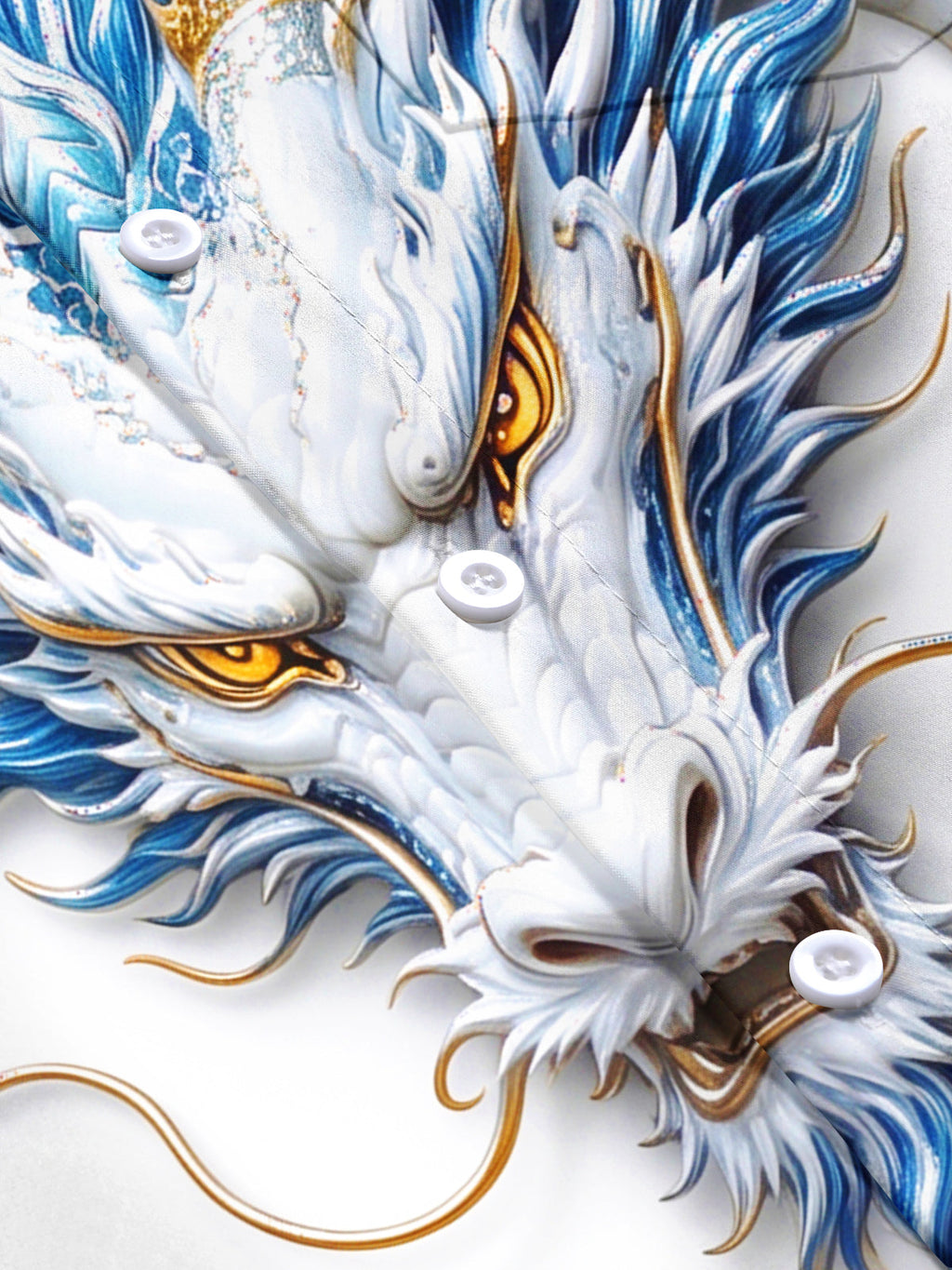 Oceanlyte Men's Printed Blue And White Porcelain Dragon Print Short Sleeve Shirt with Chest Pocket