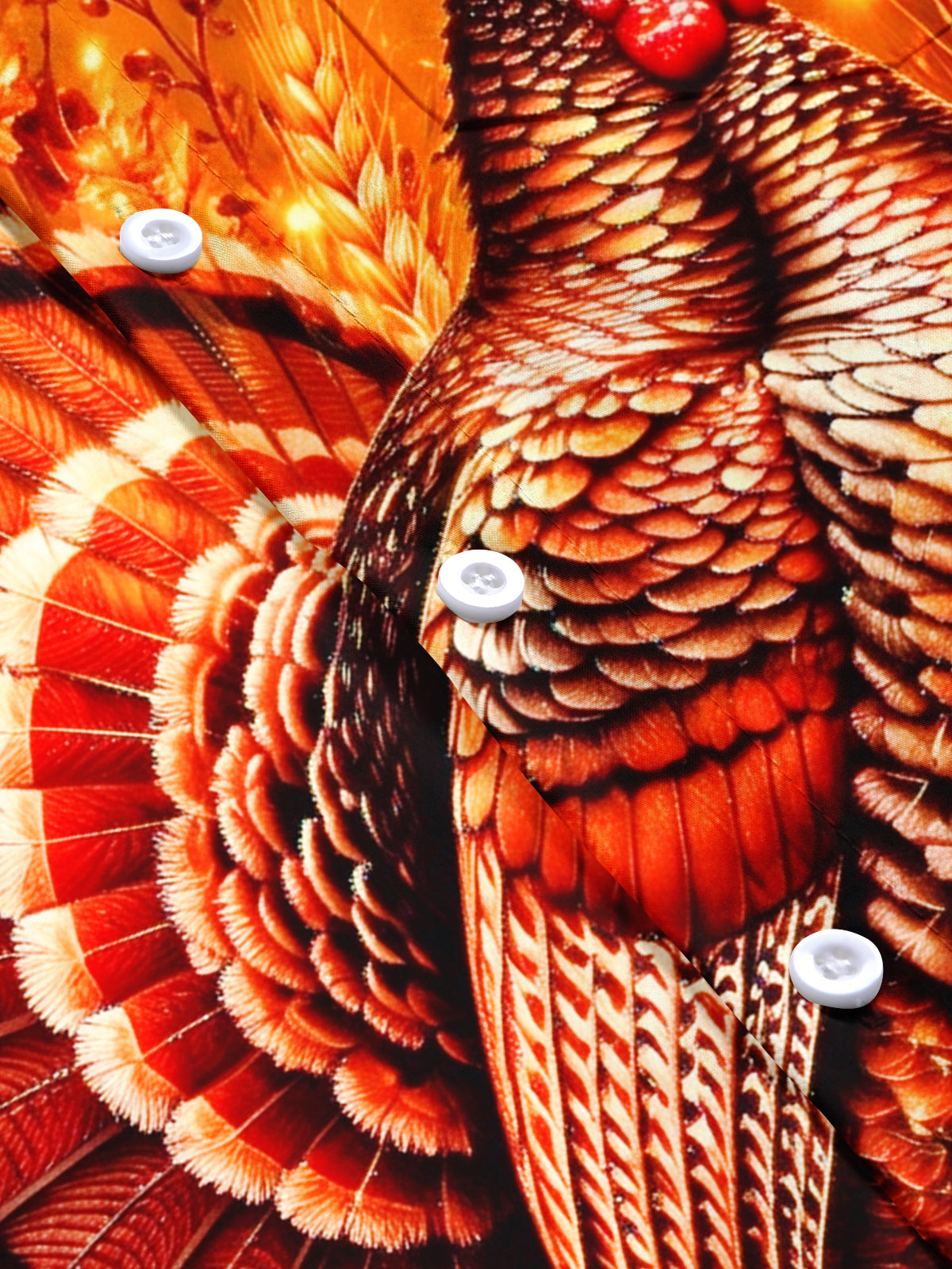 Oceanlyte Men's Short Sleeve Stand Collar Shirt - Thanksgiving Turkey With Wheat And Acorns Print with Chest Pocket