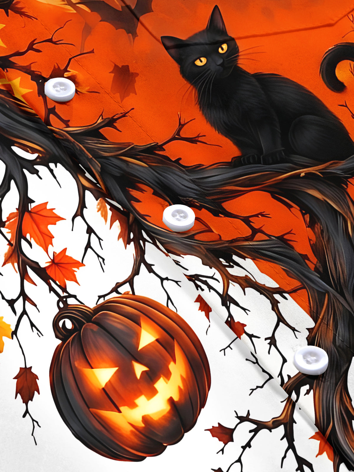 Oceanlyte Men's Halloween Black Cats And Pumpkins Print Short Sleeve Shirt with Chest Pocket