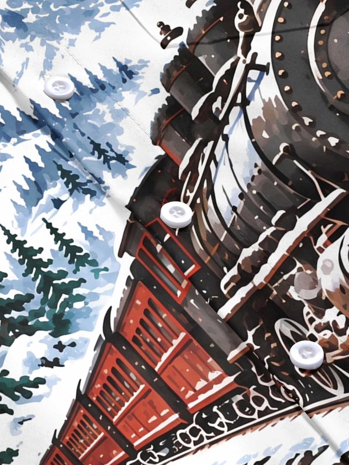 Oceanlyte Men's Short Sleeve Shirt - Vintage Steam Train In Snowy Mountain Landscape Print with Chest Pocket