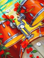 Oceanlyte Men's Hawaiian Drum Set With Red Flowers Print Short Sleeve Shirt with Chest Pocket