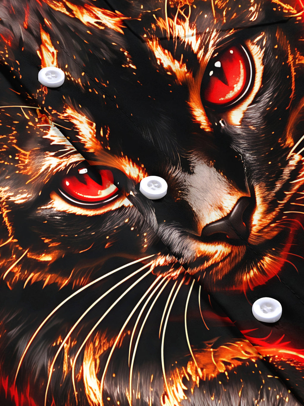 Oceanlyte Men's Short Sleeve Shirt - Black Cat With Red Eyes Bursting Through Fabric Print with Chest Pocket