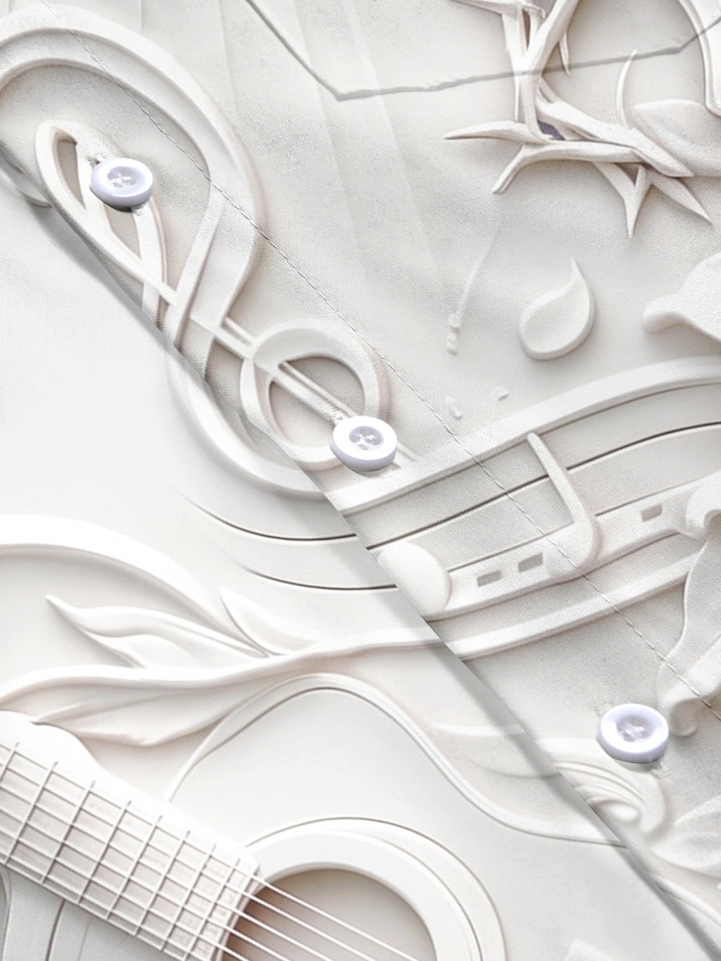 Oceanlyte Men's Short Sleeve Shirt - Embossed Guitar And Cross With Lily Flowers Print with Chest Pocket