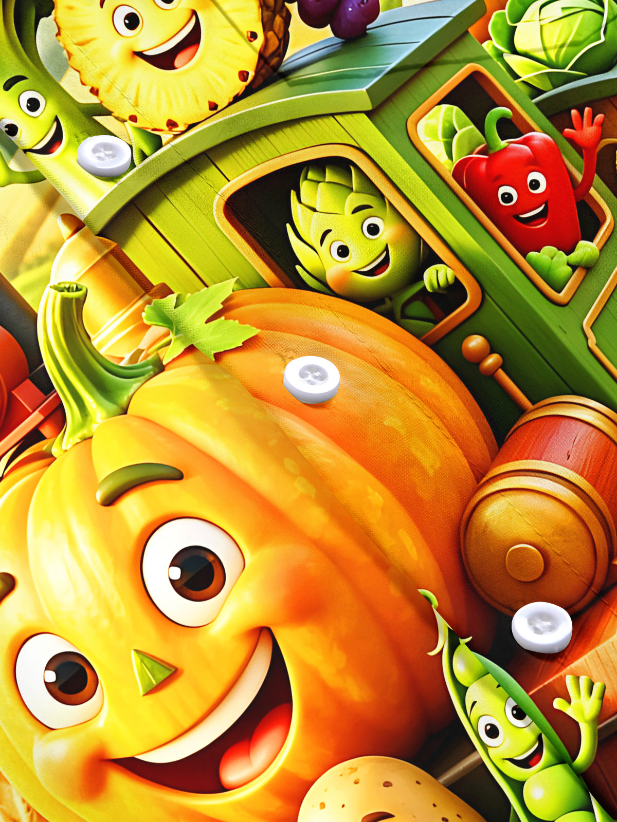 Oceanlyte Men's Short Sleeve Shirt - Cartoon Pumpkin Train With Fruits And Vegetables Print with Chest Pocket