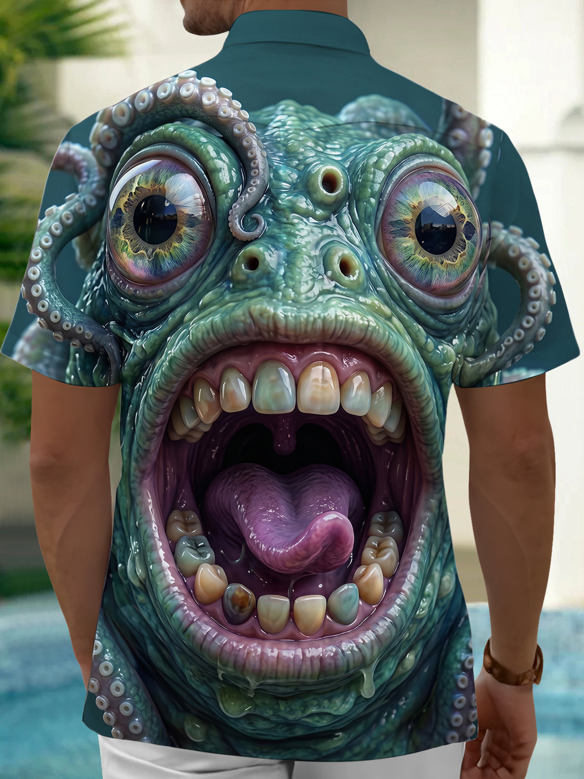 Oceanlyte Men's Graphic Octopus Monster Face Print Short Sleeve Shirt with Chest Pocket