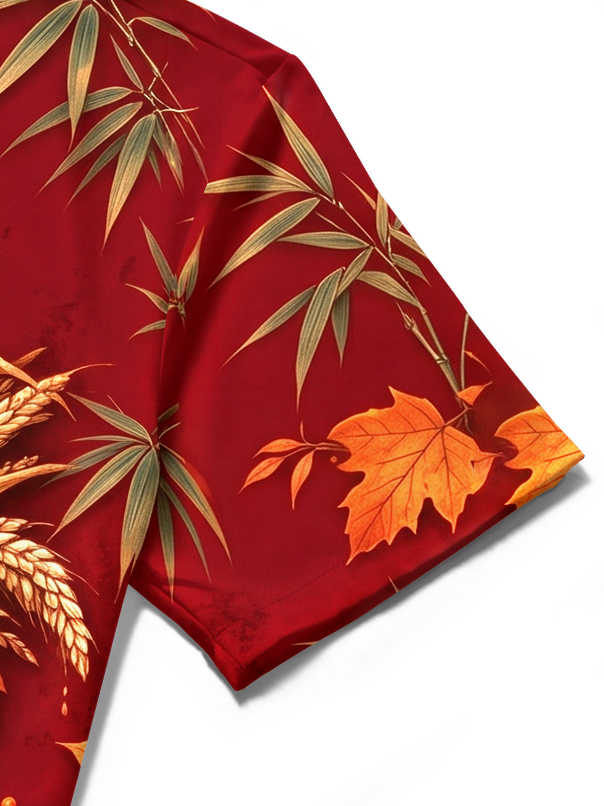 Oceanlyte Men's Short Sleeve Shirt - Thanksgiving Harvest Cornucopia With Wheat And Autumn Leaves Print with Chest Pocket