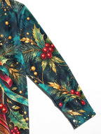Oceanlyte Men's Hawaiian Christmas Bells And Holly Print Long Sleeve Shirt with Chest Pocket