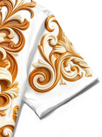 Oceanlyte Men's 3D Carved Floral Lilies And Scrollwork Print Short Sleeve Shirt with Chest Pocket