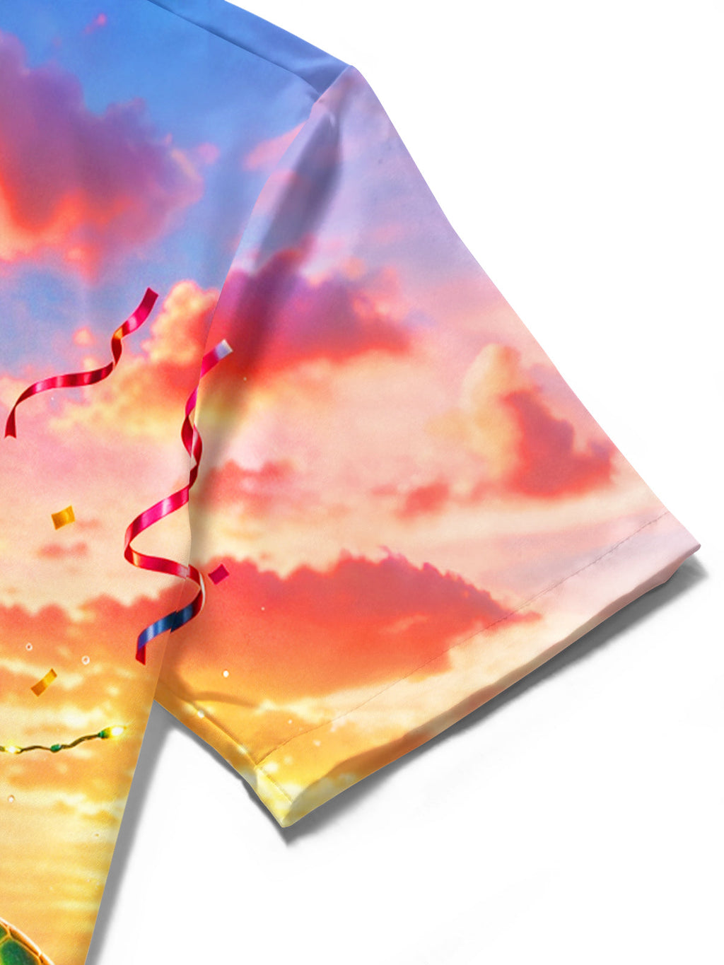 Oceanlyte Men's Short Sleeve Shirt - Animated Turtle With Hawaiian Lei And Sunset Seascape Print with Chest Pocket
