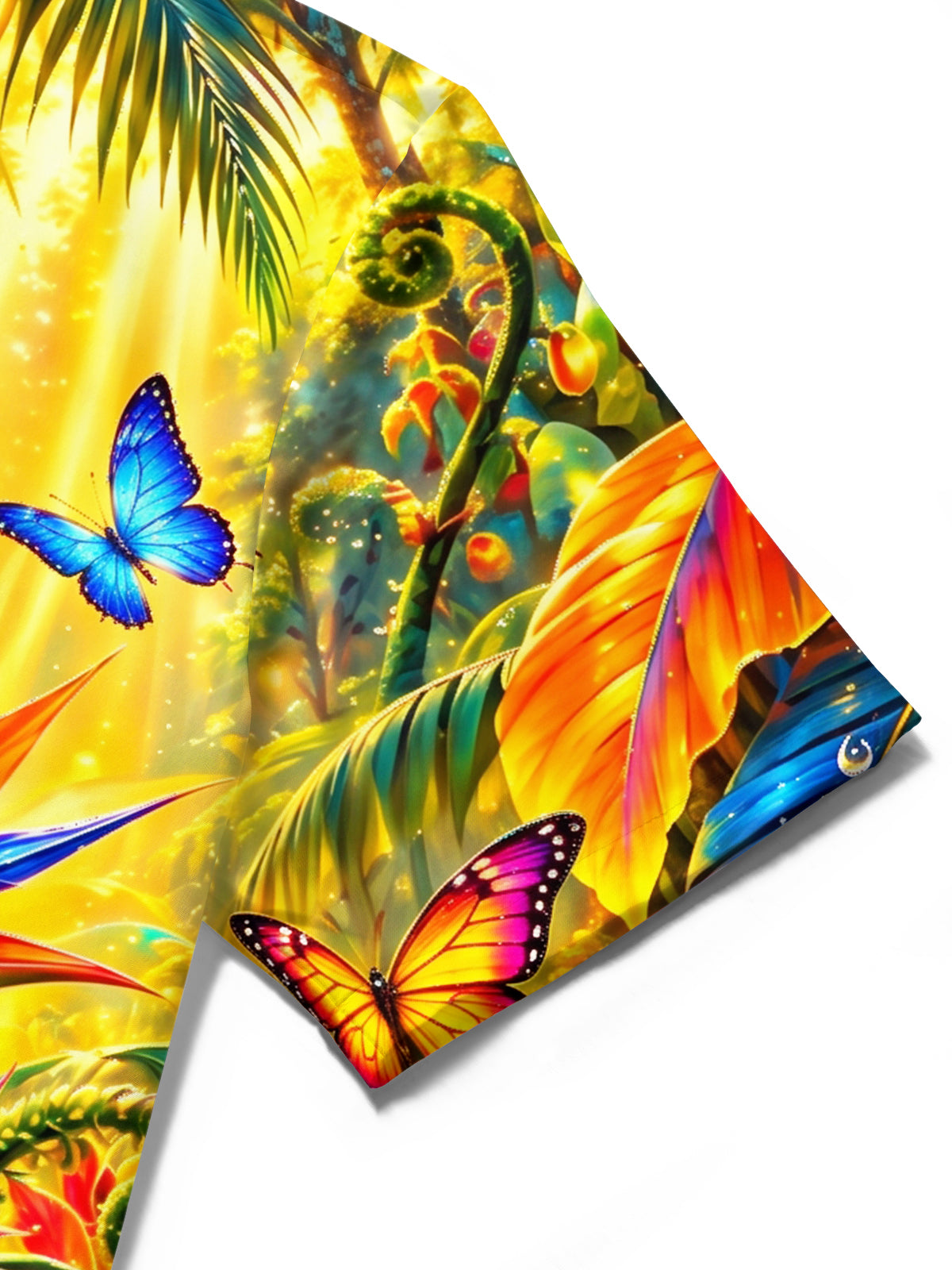 Oceanlyte Men's Tropical Flowers And Butterflies Print Short Sleeve Shirt with Chest Pocket