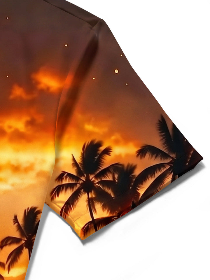 Oceanlyte Men's Hawaiian Skull Wave Sunset Print Short Sleeve Shirt with Chest Pocket