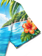 Oceanlyte Men's Monkey With Tropical Fruits And Drinks Print Short Sleeve Shirt with Chest Pocket