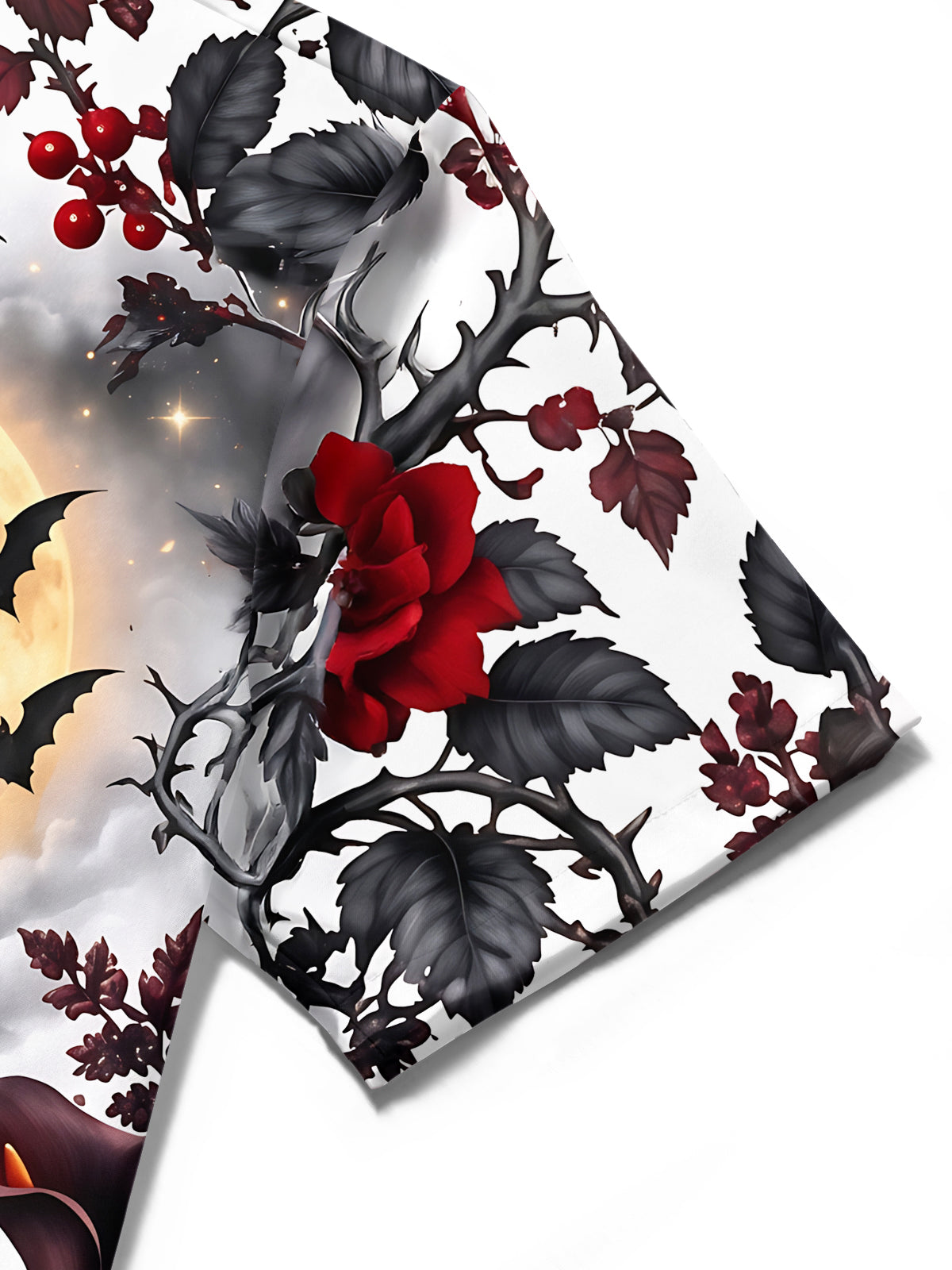 Oceanlyte Men's Halloween Black Cat With Bats And Moon Print Short Sleeve Shirt with Chest Pocket