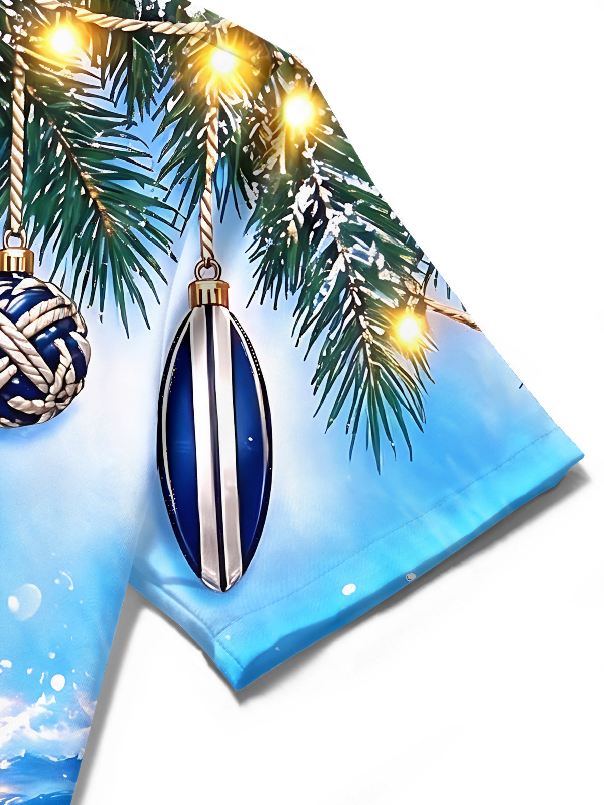 Oceanlyte Men's Short Sleeve Shirt - Christmas Pine Branches And Nautical Ornaments Print with Chest Pocket
