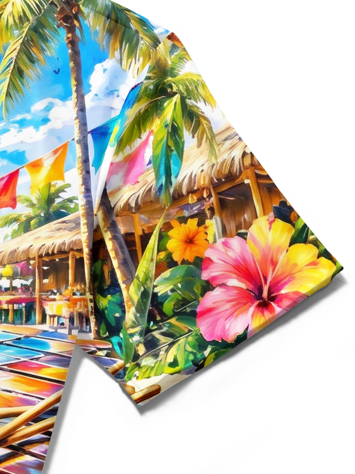 Oceanlyte Men's Short Sleeve Shirt - Tropical Beach Scene With Xylophone And Fruit Print with Chest Pocket