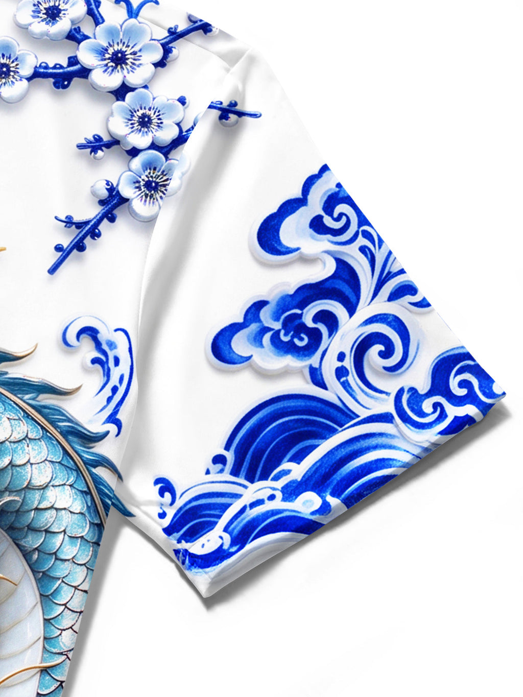 Oceanlyte Men's Printed Blue And White Porcelain Dragon Print Short Sleeve Shirt with Chest Pocket