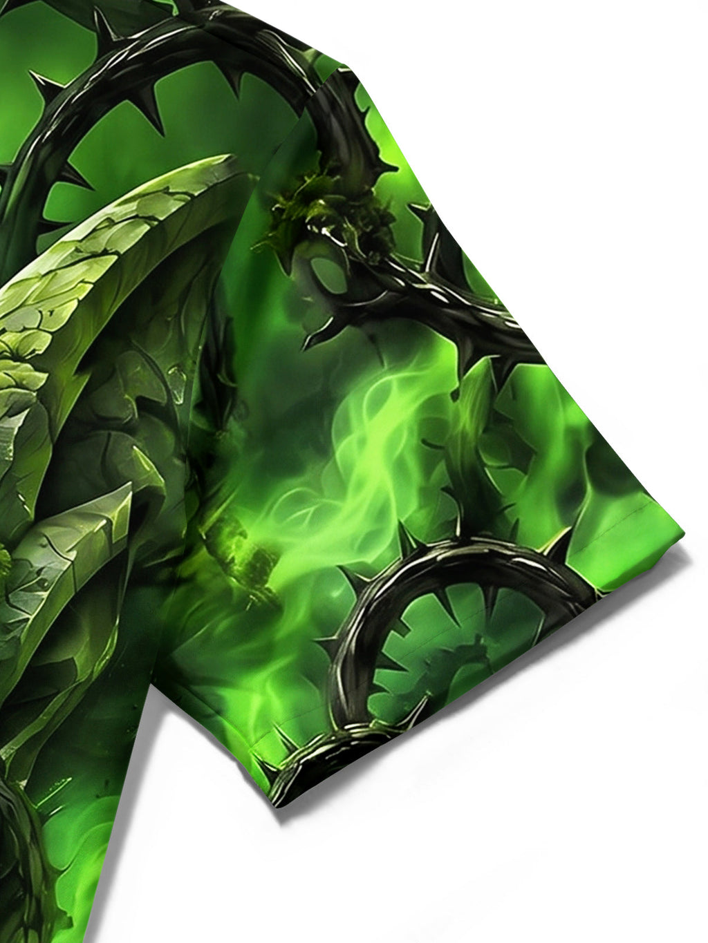 Oceanlyte Men's Green Demon Face With Thorny Vines Print Short Sleeve Shirt with Chest Pocket