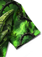 Oceanlyte Men's Green Demon Face With Thorny Vines Print Short Sleeve Shirt with Chest Pocket