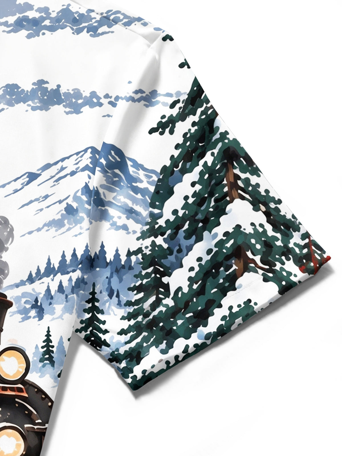 Oceanlyte Men's Short Sleeve Shirt - Vintage Steam Train In Snowy Mountain Landscape Print with Chest Pocket