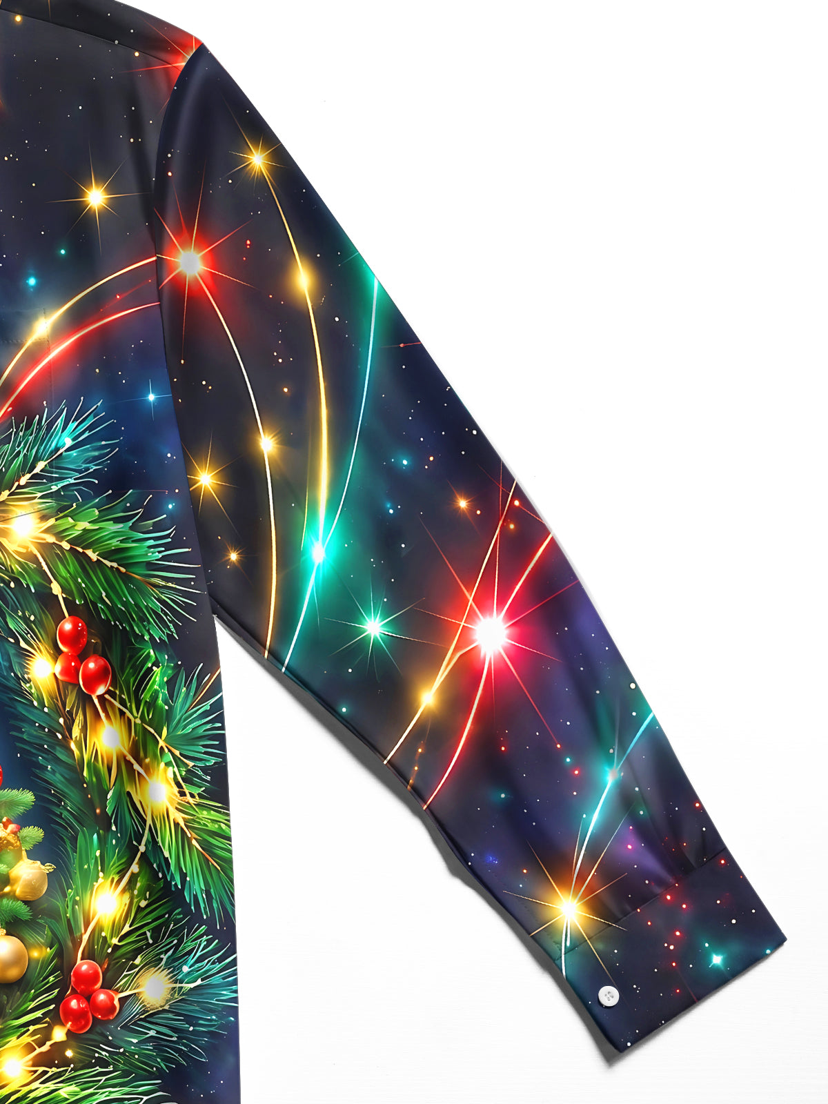 Oceanlyte Men's Long Sleeve Shirt - Christmas Tree With Ornaments And Pine Branches Print with Chest Pocket