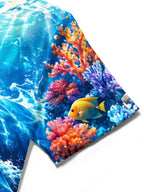 Oceanlyte Men's Hawaiian Blue Whale And Coral Reef Print Short Sleeve Shirt with Chest Pocket