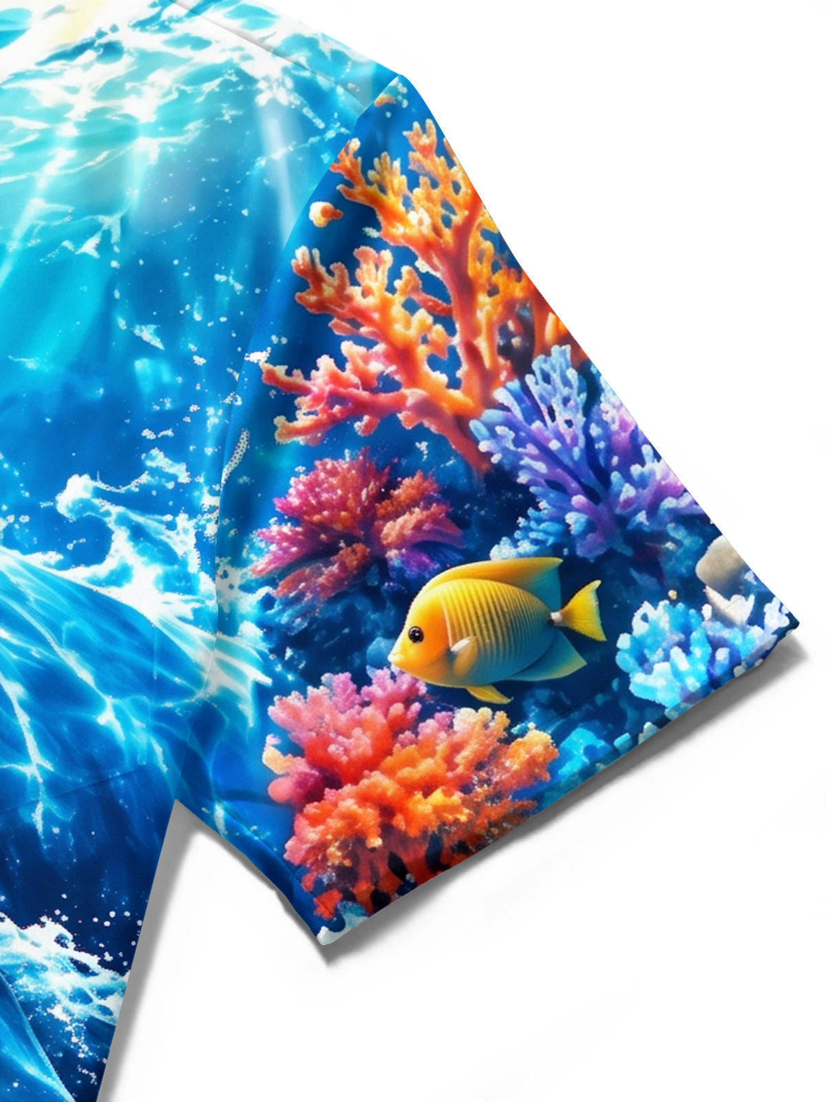 Oceanlyte Men's Hawaiian Blue Whale And Coral Reef Print Short Sleeve Shirt with Chest Pocket