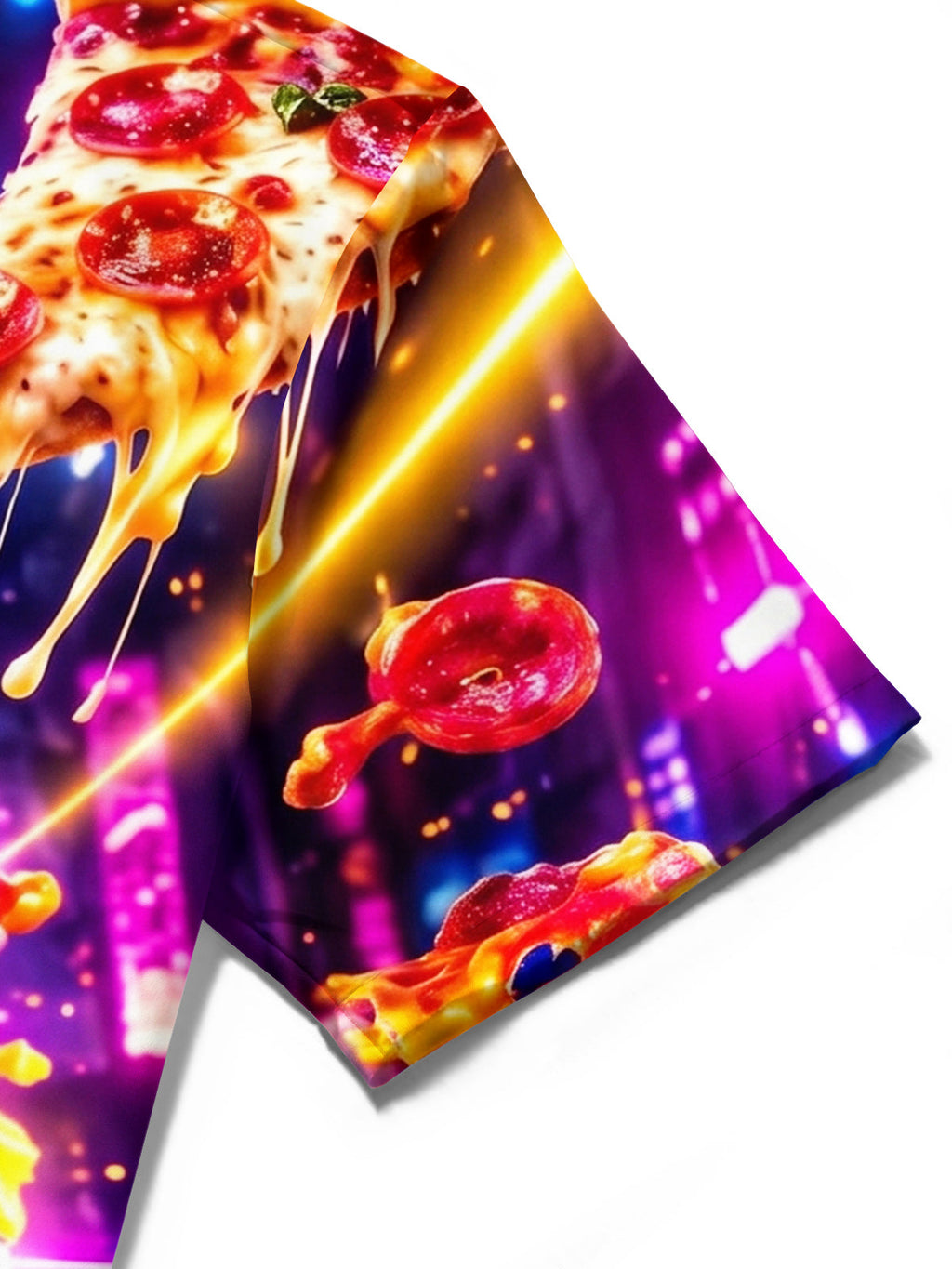 Oceanlyte Men's Graphic Neon Hamburger And Pizza Slices Print Short Sleeve Shirt with Chest Pocket