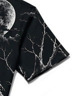 Oceanlyte Men's Graphic Halloween Crow And Moon Print Short Sleeve Shirt with Chest Pocket