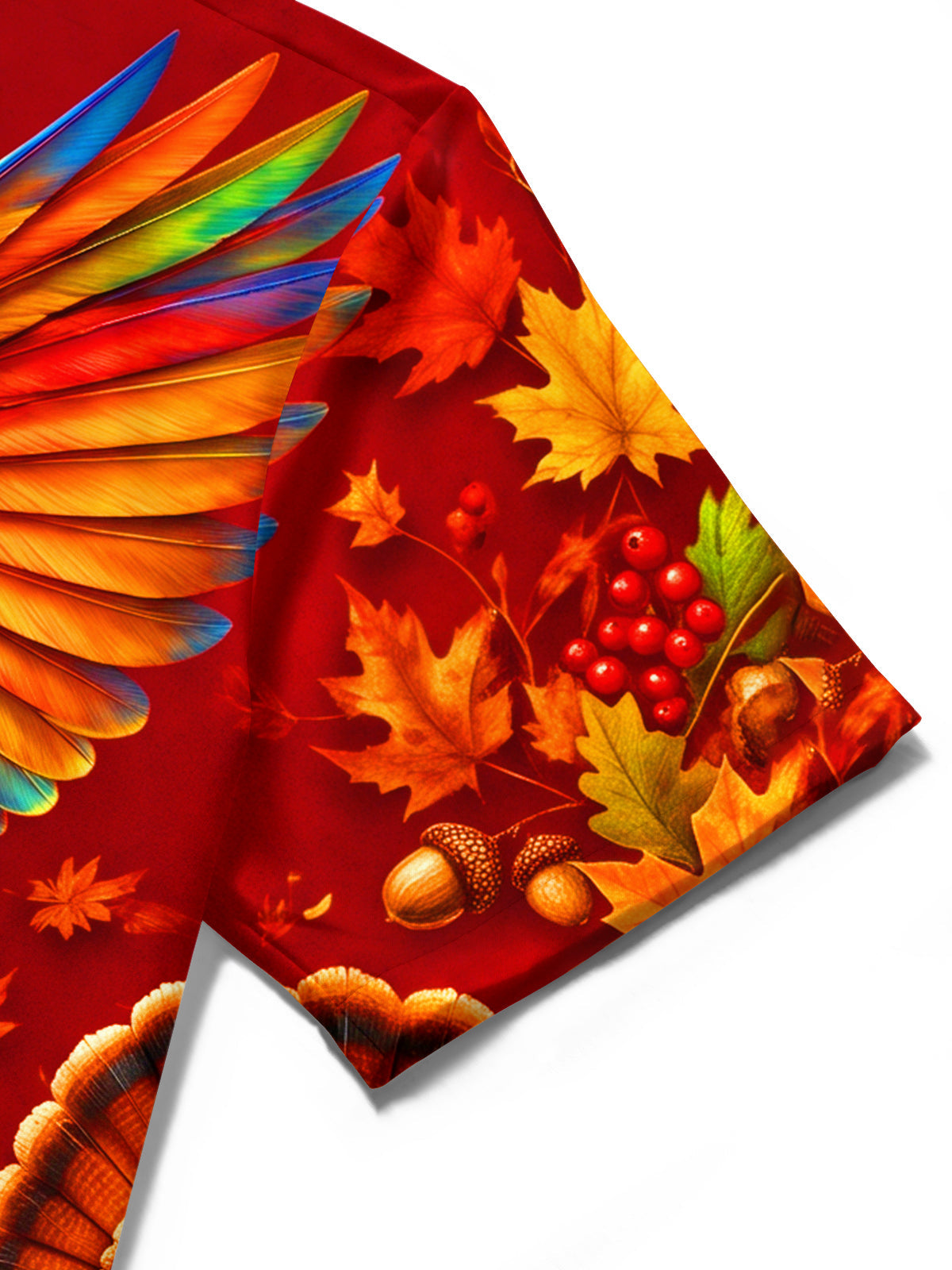 Oceanlyte Men's Short Sleeve Stand Collar Shirt - Thanksgiving Colorful Parrot And Turkeys With Autumn Leaves Print with Chest Pocket